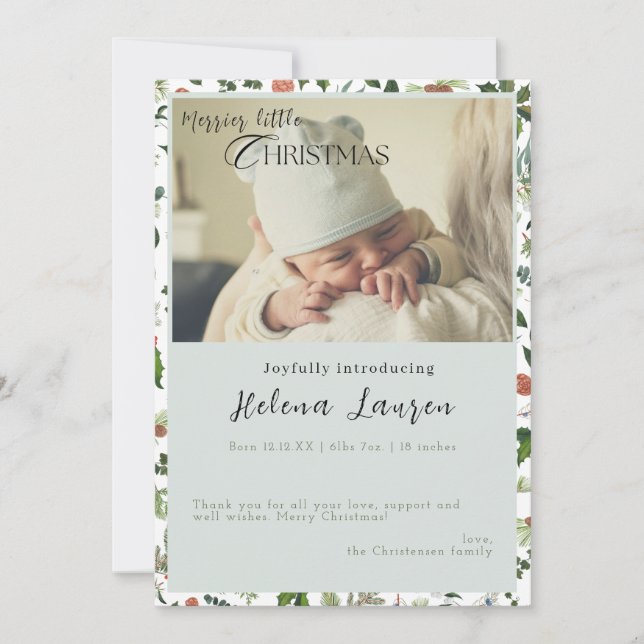 Merrier Little Christmas Birth Announcement Card (Front)