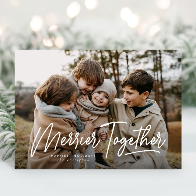 Merrier Together Calligraphy Photo Holiday Card (Creator Uploaded)