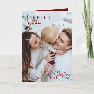 Merrier Together Family 1 Photo Modern Christmas Holiday Card