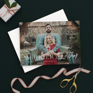 Merrier together full bleed photo Merry Christmas Card