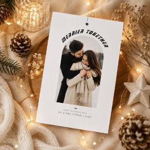 Merrier Together Modern Arch Photo Christmas Holiday Card