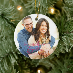Merrier Together  Script Pagoda 1-Photo Christmas  Ceramic Tree Decoration