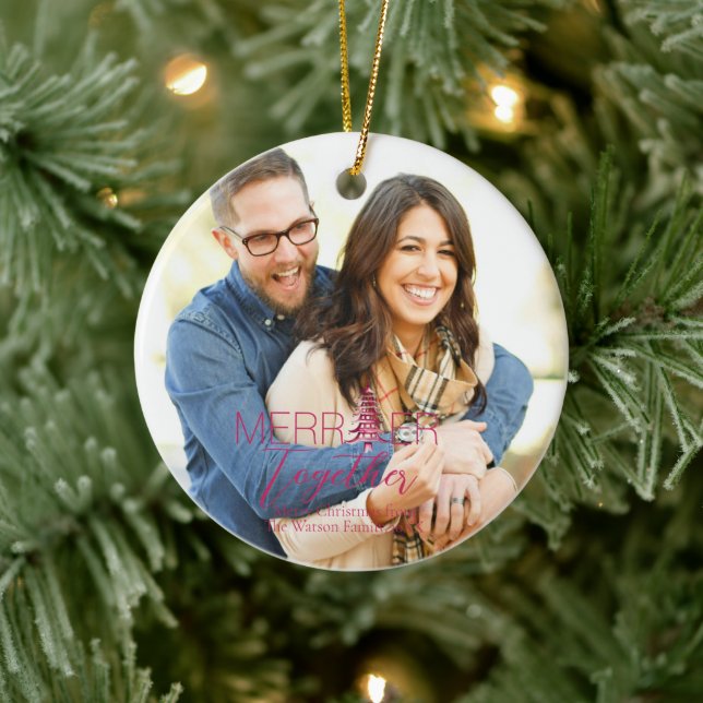 Merrier Together  Script Pagoda 1-Photo Christmas  Ceramic Tree Decoration (Tree)