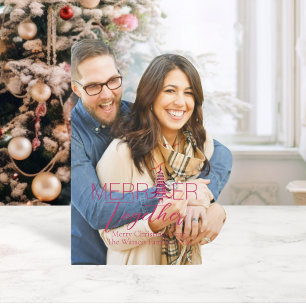 Merrier Together Script Pagoda 1-Photo Christmas Holiday Card