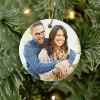 Merrier Together Script Pagoda  blue Christmas  Ceramic Tree Decoration