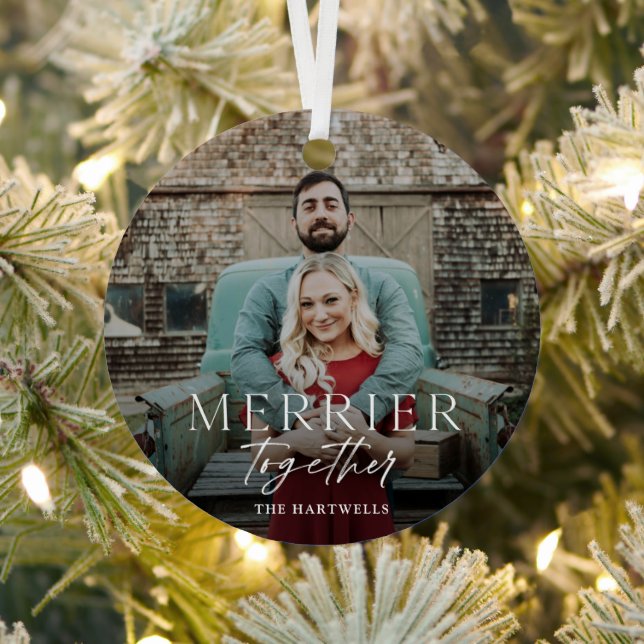 Merrier Together Script Photo Christmas Metal Tree Decoration (Insitu)