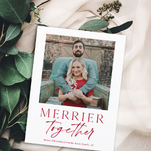 Merrier Together Script Photo Merry Christmas Holiday Postcard