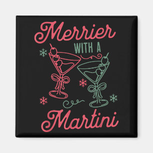 Merrier With A Martini Christmas Tail Xmas Martini Magnet