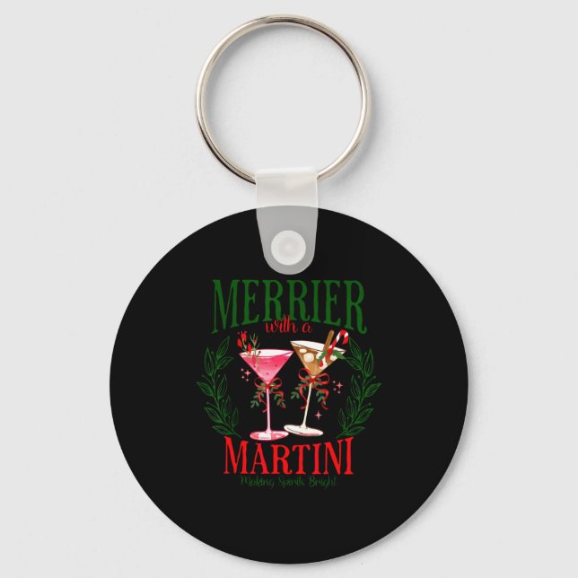 Merrier With A Martini Funny Bachelorette Merry Ch Key Ring (Front)