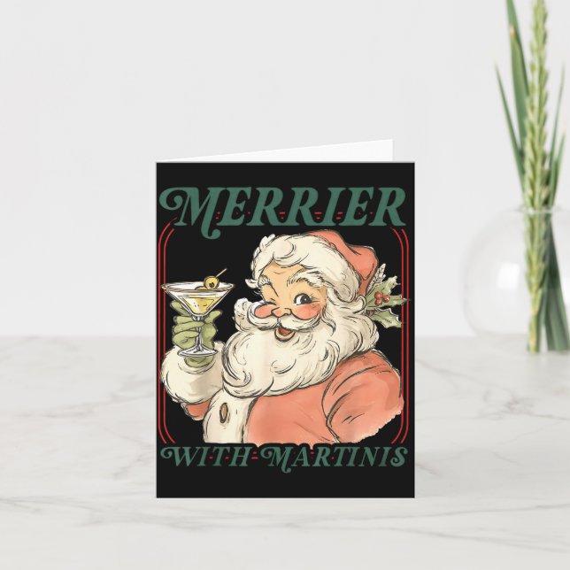 Merrier With A Martini Santa Christmas Tail  Card (Front)