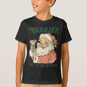 Merrier With A Martini Santa Christmas Tail  T-Shirt