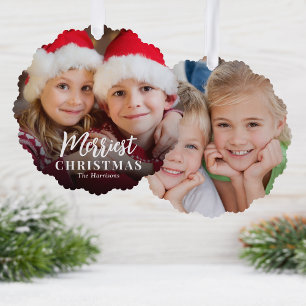 Merriest Christmas 2 Photos Holiday Tree Decoration Card