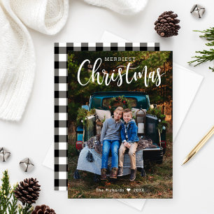 Merriest Christmas Black Buffalo Plaid Photo Holiday Card