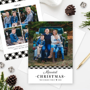 Merriest Christmas Black Buffalo Plaid Photo Holiday Card