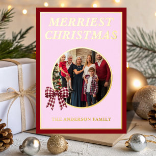Merriest Christmas Burgundy Gingham Family Photo