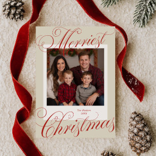 Merriest Christmas Calligraphy Photo Holiday Card