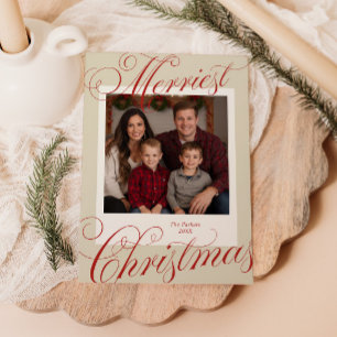 Merriest Christmas Calligraphy Photo Holiday Card