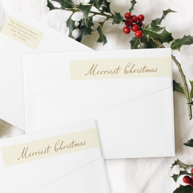 Merriest Christmas Cream Holiday Return Address Wrap Around Label (Creator Uploaded)