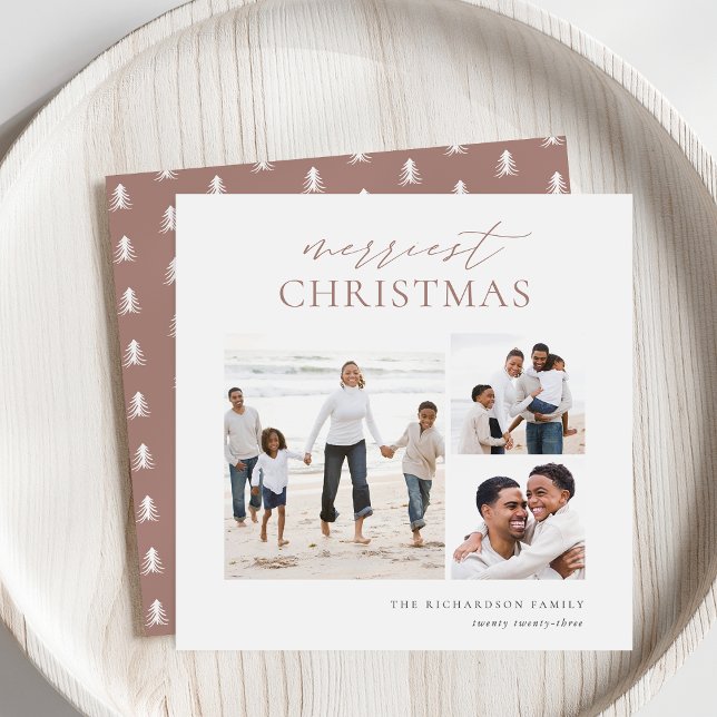Merriest Christmas Elegant 3 Photo Collage Holiday Card (Creator Uploaded)