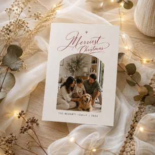 Merriest Christmas Elegant Arch Family Photo Holiday Card