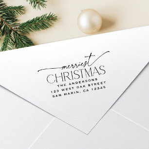 Merriest Christmas Elegant Holiday Return Address Self-inking Stamp