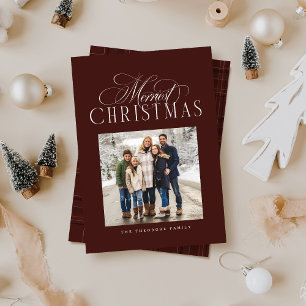 Merriest Christmas elegant maroon photo Holiday Card