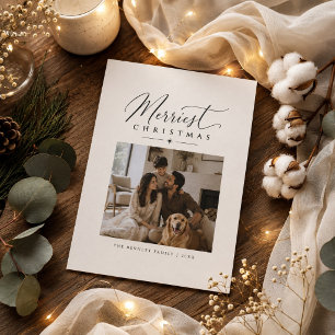 Merriest Christmas Elegant Script Family photo Holiday Card
