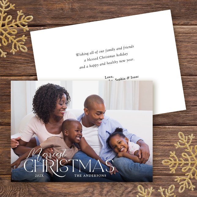 Merriest Christmas Elegant Script Photo Christmas Holiday Card (Creator Uploaded)