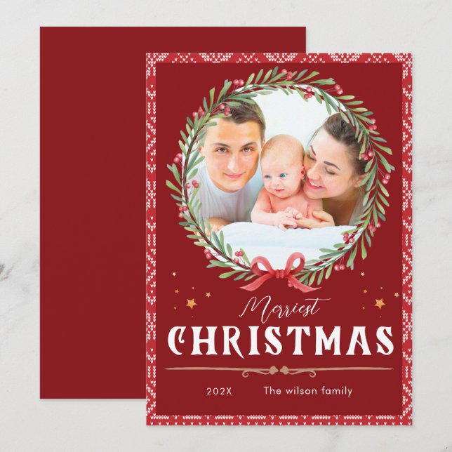 Merriest Christmas Elegant Script Photo Christmas  Invitation (Front/Back)