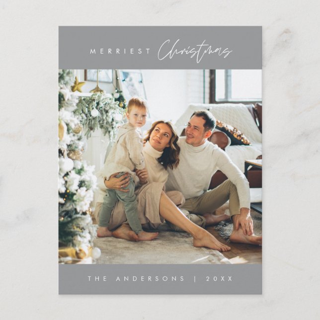 Merriest Christmas Family Photo, Emerald Green Postcard (Front)