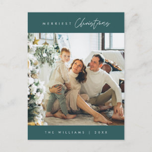 Merriest Christmas Family Photo, Modern Minimal Postcard