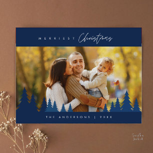 Merriest Christmas Family Photo Outdoor Pine Trees Postcard