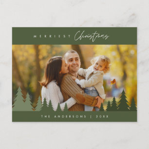 Merriest Christmas Family Photo Outdoor Pine Trees Postcard
