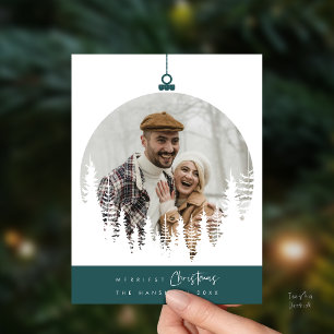 Merriest Christmas Family Photo, Pine Tree Layover Postcard