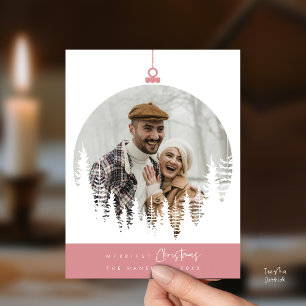 Merriest Christmas Family Photo, Pine Tree Layover Postcard