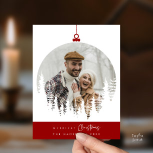 Merriest Christmas Family Photo, Pine Tree Layover Postcard