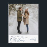 Merriest Christmas Family Photo, Romantic Greeting Postcard<br><div class="desc">Merriest Christmas. Celebrate the season with this family photo cosy cute happy happiness romantic navy blue postcard. It is fully customisable and personalised with your own greeting messages. Please add your return address for easy mailing. It is simple, easy, yet modern cosy and festive. This is the perfect postcard for...</div>