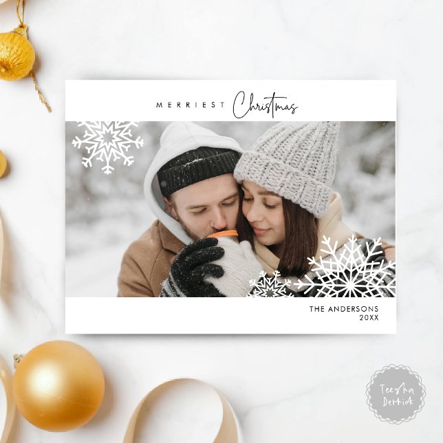 Merriest Christmas Family Photo, Snow Flakes Postcard (Merriest Christmas Family Photo, Snow Flakes Postcard, Season Greeting Wishing, Easy Customisation.)