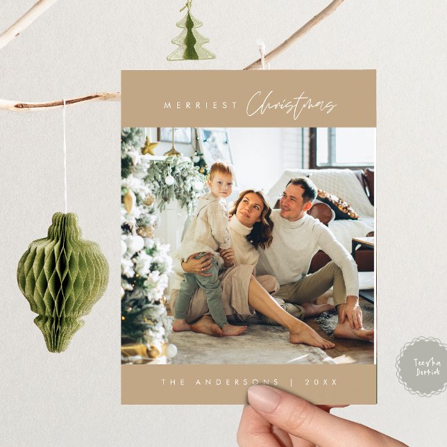 Merriest Christmas Family Photo, Winter Blue Postcard (Merriest Christmas Family Photo, Winter Taupe Brown Tan Postcard, Season Greeting Card
)