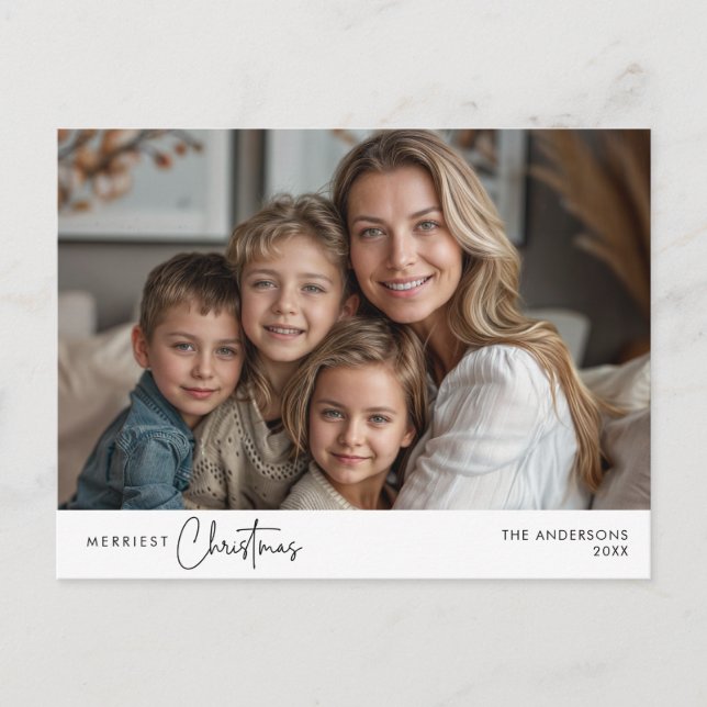 Merriest Christmas Family Photo, Winter Happiness Postcard (Front)