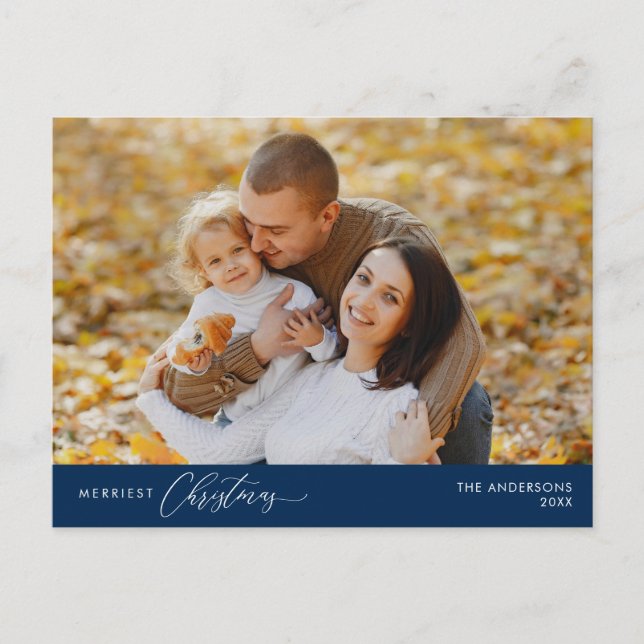 Merriest Christmas Family Photo, Winter Happiness Postcard (Front)