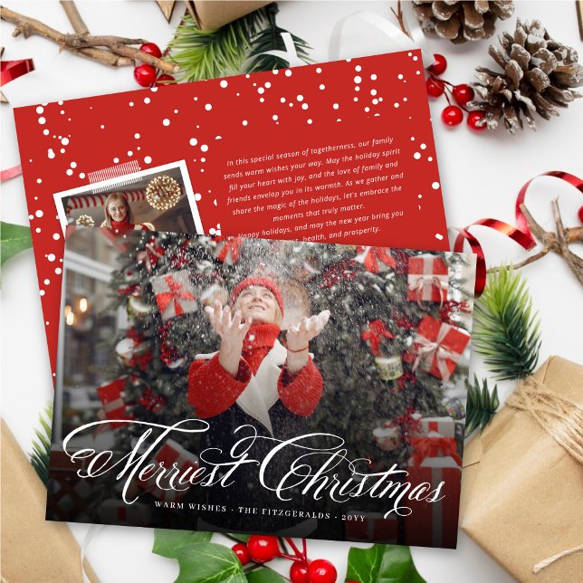 Merriest Christmas Fancy Script Calligraphy Photo Holiday Card (Creator Uploaded)