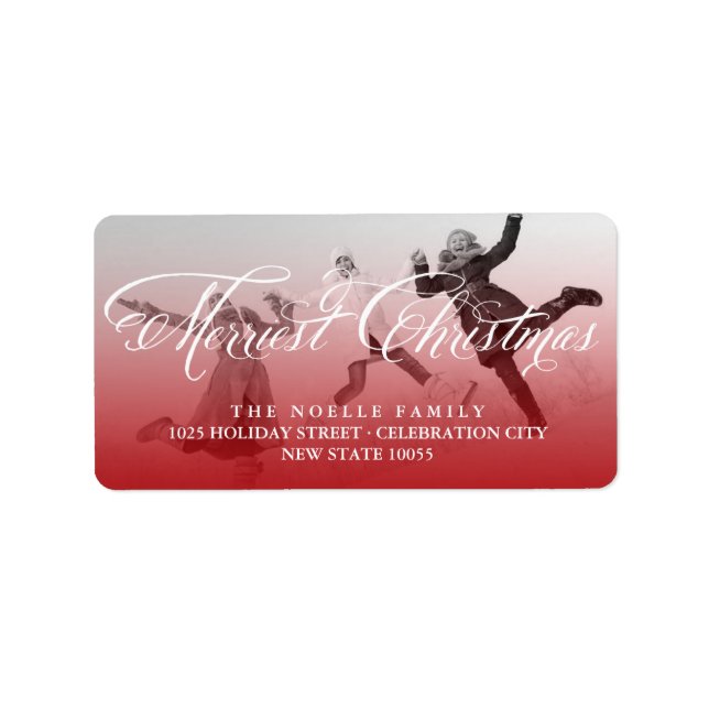 Merriest Christmas Fancy Script Photo Address Label (Front)
