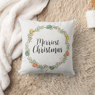 Merriest Christmas Festive Wreath Holiday Cushion
