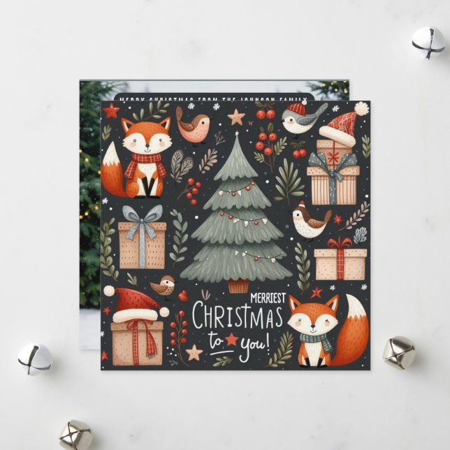 Merriest Christmas Forest fantasy  Holiday Card (Front/Back In Situ)