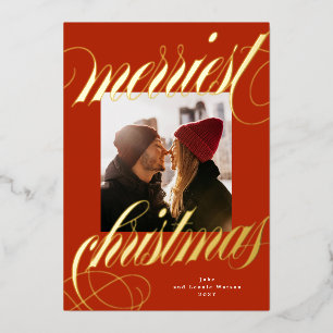 merriest christmas gold calligraphy red photo