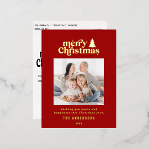 Merriest Christmas graphic typography photo Foil Foil Holiday Postcard
