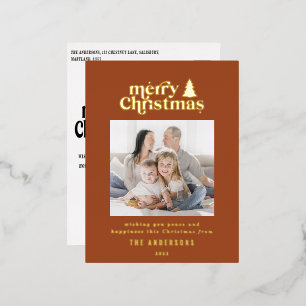Merriest Christmas graphic typography photo  Foil  Holiday Postcard