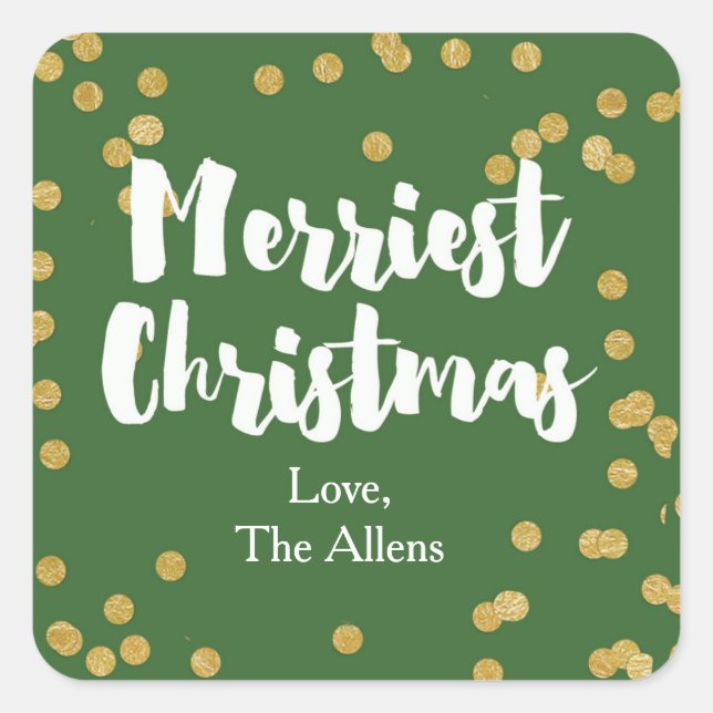 Merriest Christmas - Green Gold Sticker or Seal (Front)