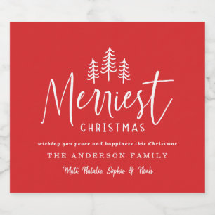 Merriest Christmas minimal forest Christmas Sparkling Wine Label